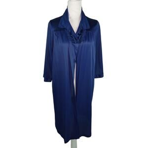 Vintage Vanity Fair Bedcoat Navy Blue Robe Pockets As Is 90s Y2K Half Sleeve S